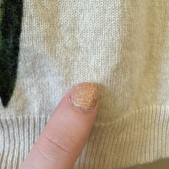 Samantha Sung 100% Cashmere Floral yellow cream crewneck pullover sqeater - Picture 3 of 7